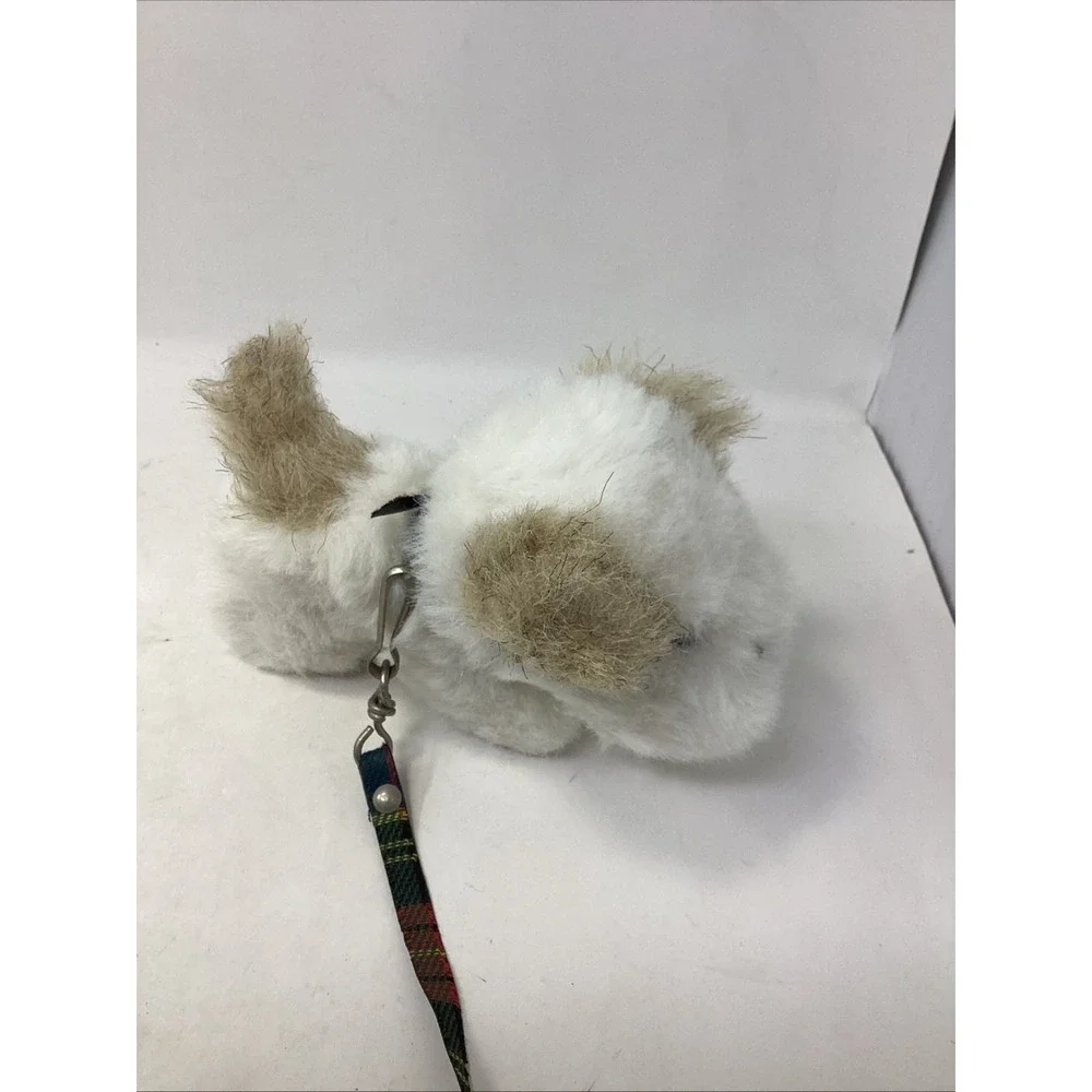 Ajena France Fluffy White Puppy Dog Plush On Leash 7.5